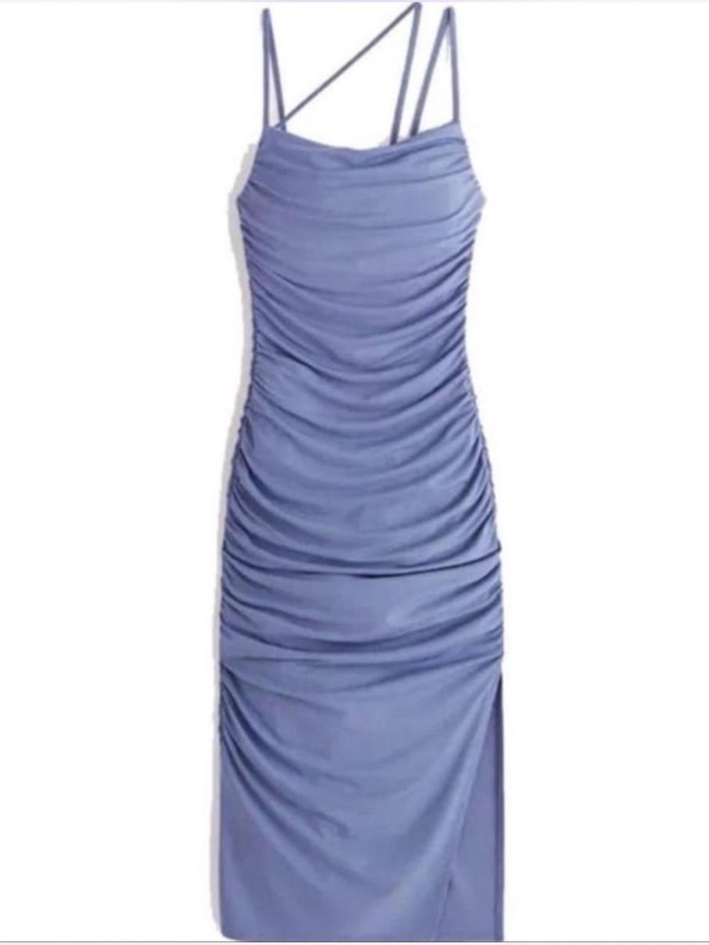 A&F Ruched Asymmetrical Strap Dress in Lavender Blue